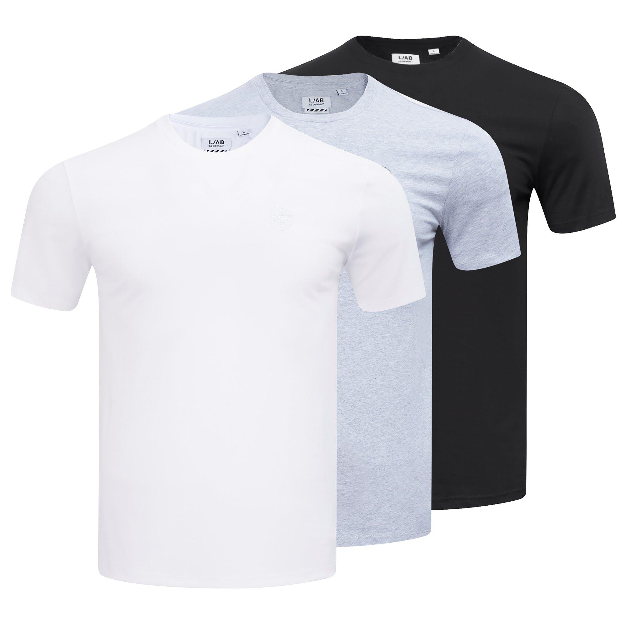 L/AB c/o Off-White Men's Chest Logo Slim Crew Undershirt (3 Pack) - Black/White/Grey - BLACK/WHITE/GREY